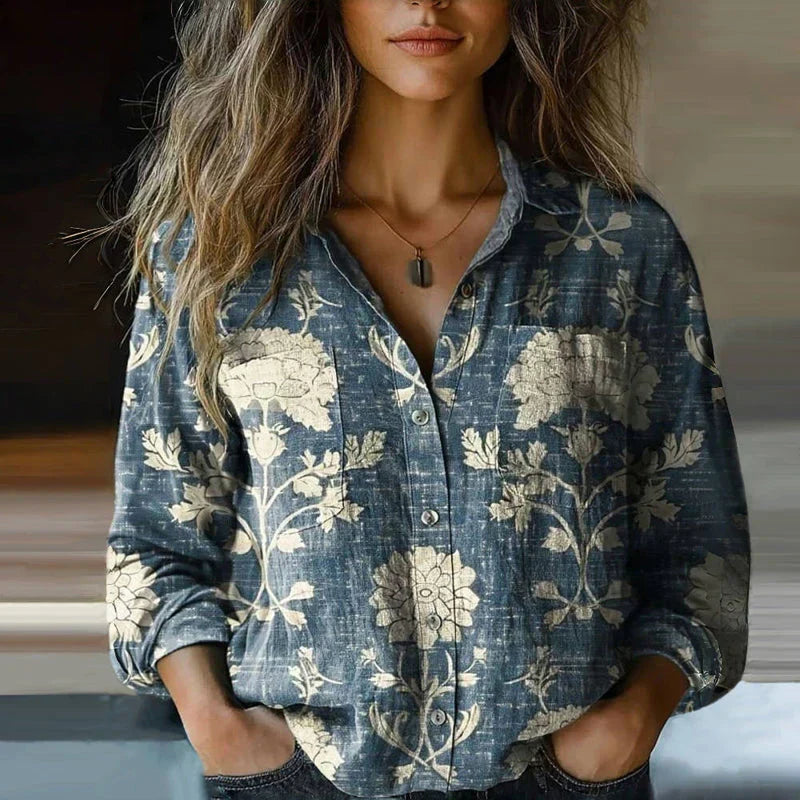 Women's Blouse Cotton Heritage Print Summer Long Sleeve Shirt