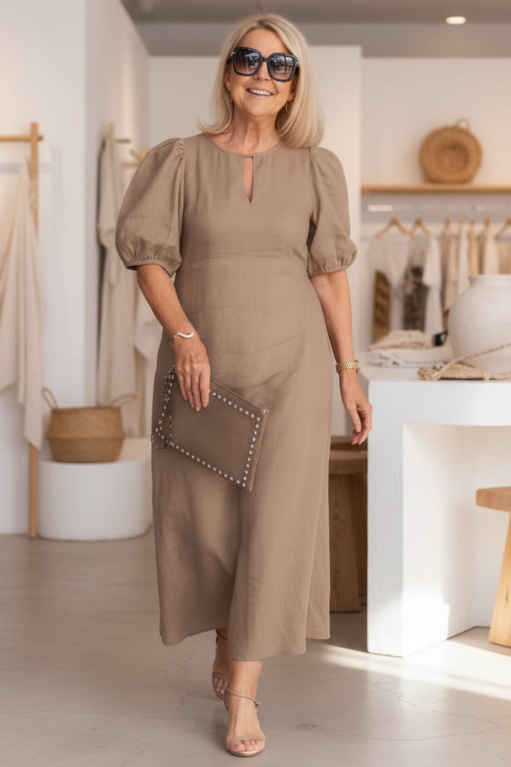 Cotton Midi Dress Women's Summer Tummy Coverage Dress