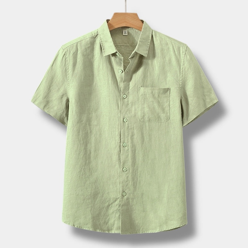 Men's Linen Short Sleeve Button Down Shirt with Chest Pocket