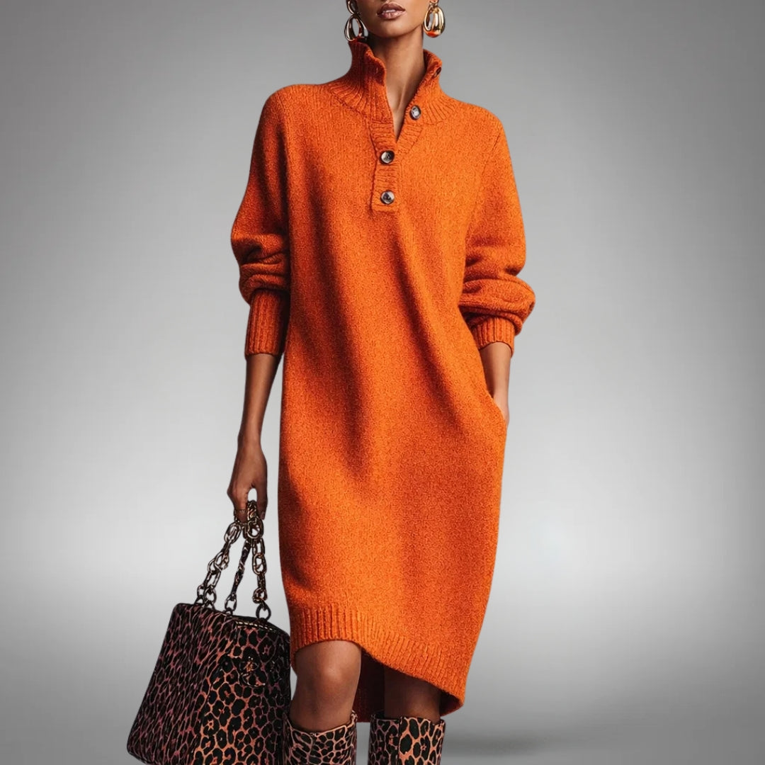 Women's Wool Mix Knit Quarter-Button Polo Dress