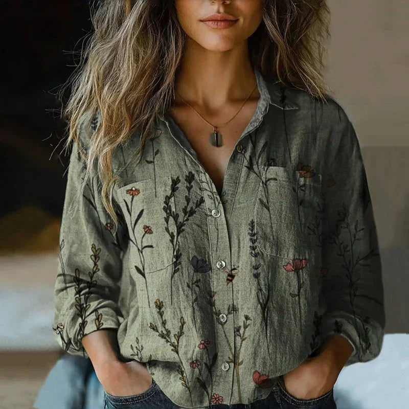 Women's Blouse Cotton Heritage Print Summer Long Sleeve Shirt