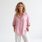 Elise Moreau | Blush Linen Relaxed Shirt with Effortless Elegance For Women