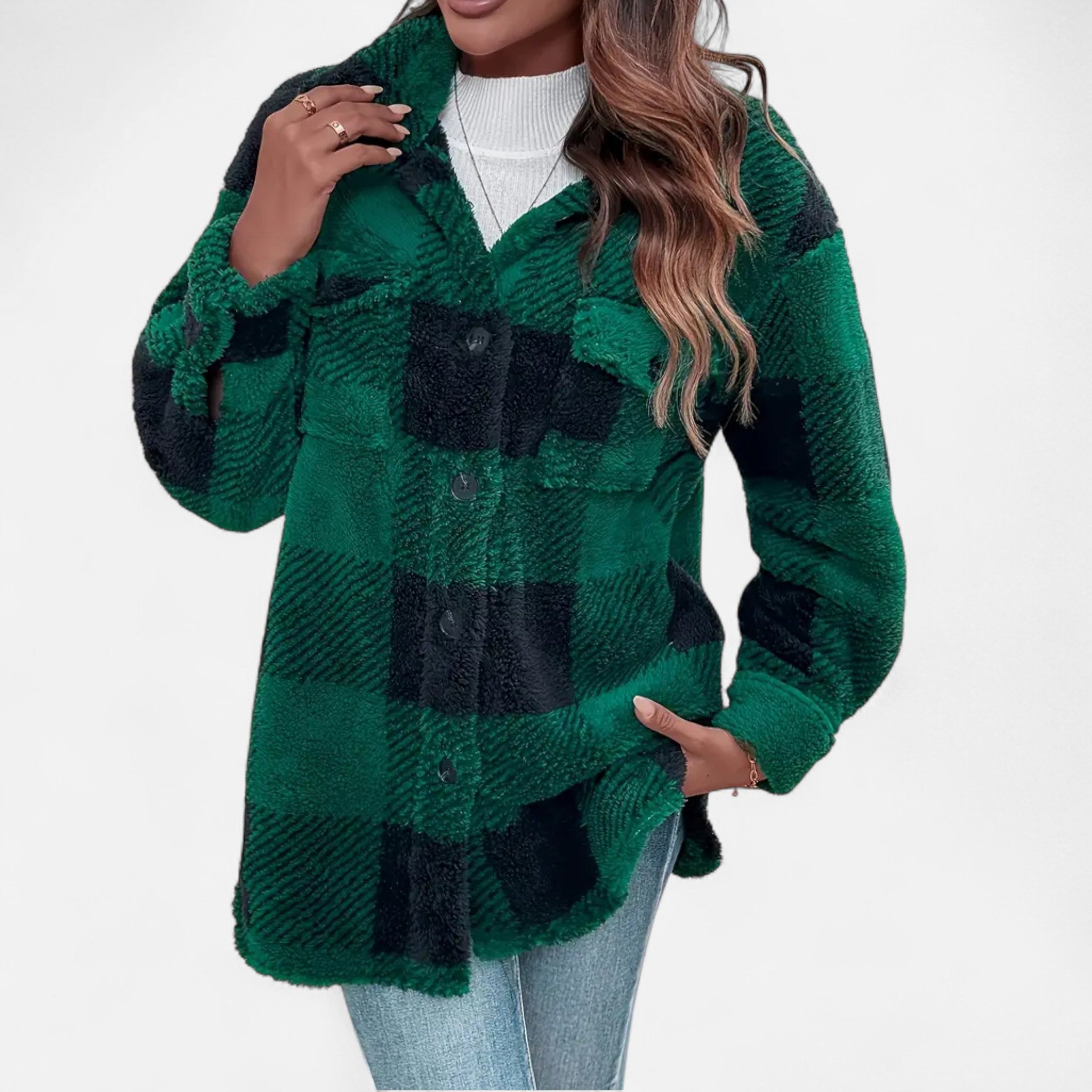 Sophie Laurent | Plush Checkered Sherpa Jacket For Women