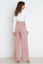 Women's High-Waist Wide Leg Knit Blend Trousers with Tie Belt