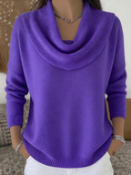 Women's Cowl Neck Knit Sweater Long Sleeve Merino Wool Jumper Pullover Tops
