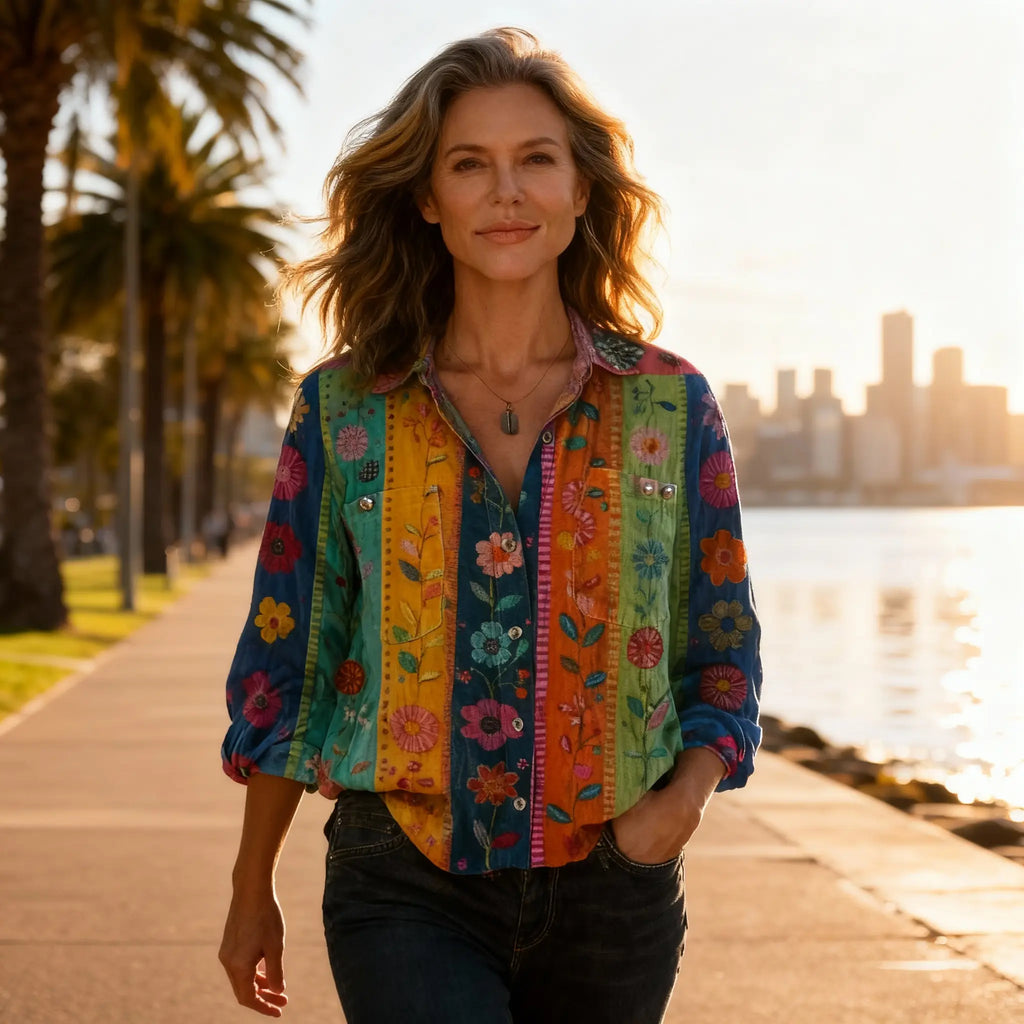 Women's Blouse Cotton Heritage Print Summer Long Sleeve Shirt