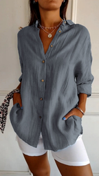 Women's Oversized Linen Shirt with Buttons for Autumn Everyday Wear