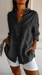 Women's Oversized Linen Shirt with Buttons for Autumn Everyday Wear