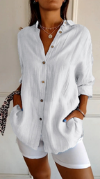 Women's Oversized Linen Shirt with Buttons for Autumn Everyday Wear
