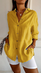 Women's Oversized Linen Shirt with Buttons for Autumn Everyday Wear