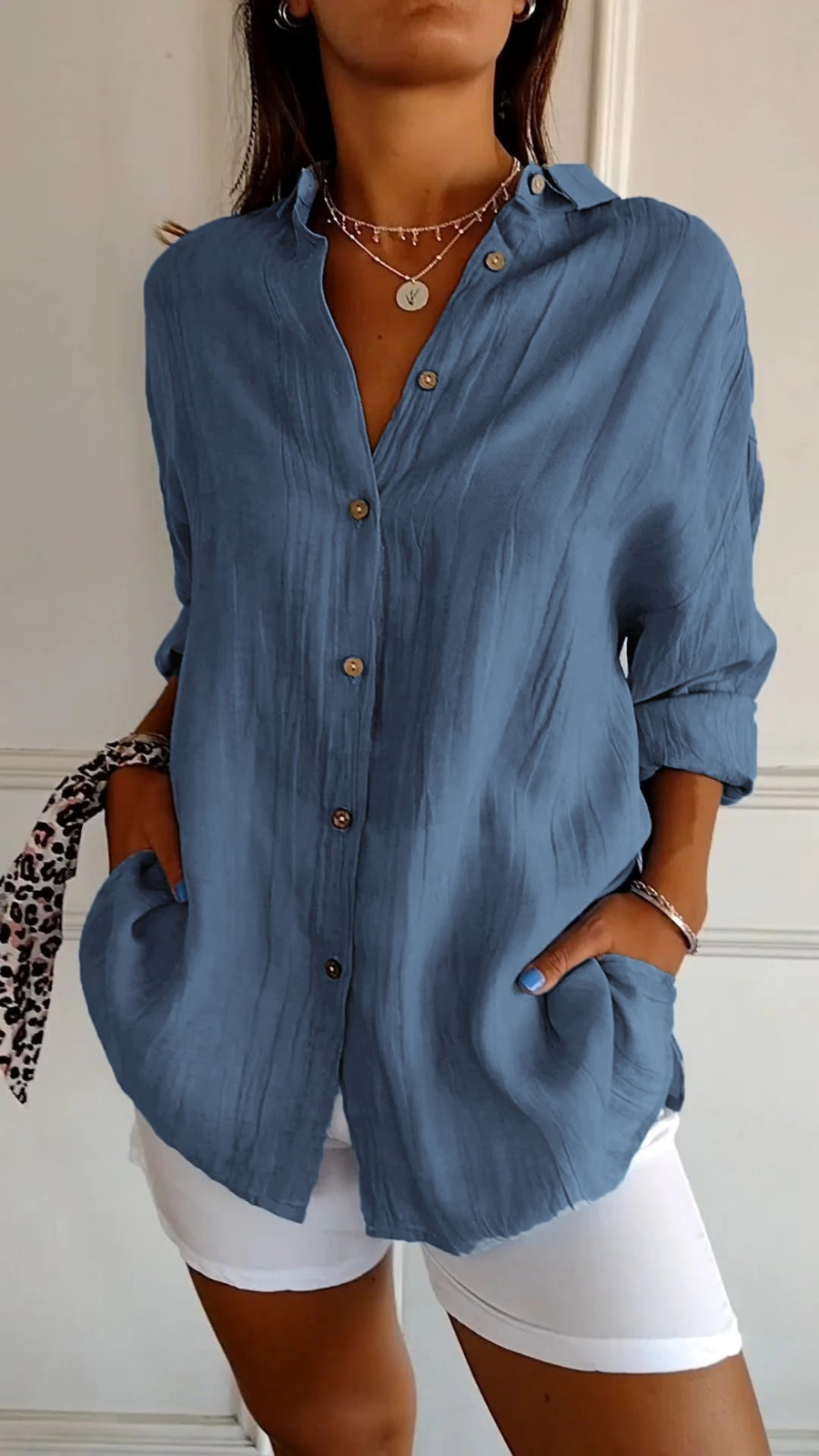 Women's Oversized Linen Shirt with Buttons for Autumn Everyday Wear