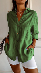 Women's Oversized Linen Shirt with Buttons for Autumn Everyday Wear