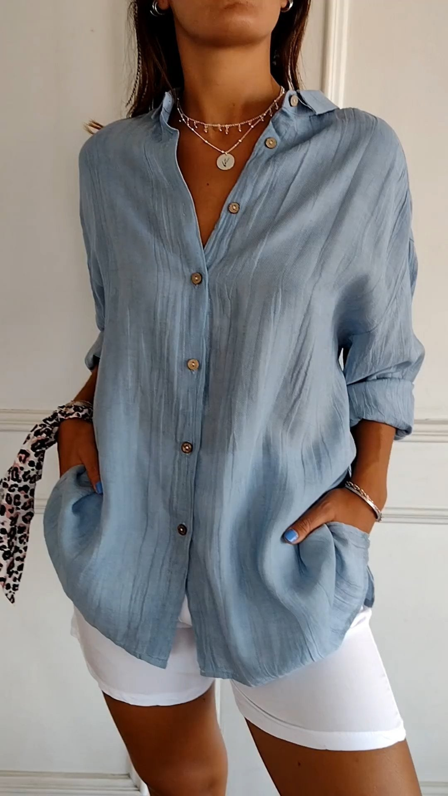 Women's Oversized Linen Shirt with Buttons for Autumn Everyday Wear