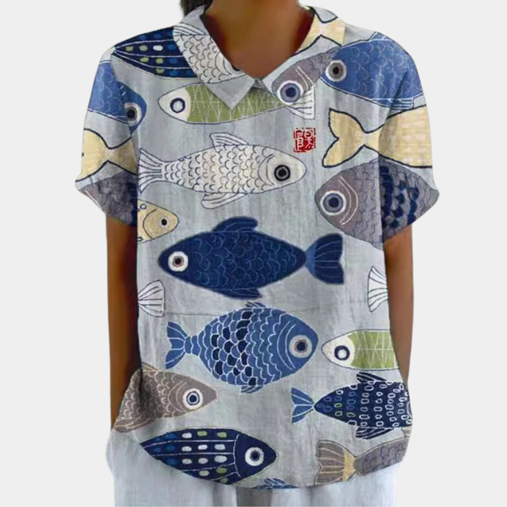 Short Sleeve Cotton Blouse Floral Peter Pan Collar Women's Everyday Summer Top