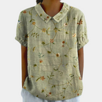 Short Sleeve Cotton Blouse Floral Peter Pan Collar Women's Everyday Summer Top
