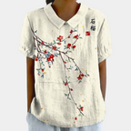 Short Sleeve Cotton Blouse Floral Peter Pan Collar Women's Everyday Summer Top