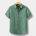 Men's Linen Short Sleeve Button Down Shirt with Chest Pocket
