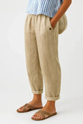 Women's Linen Trousers Loose Fit Everyday Pants Elastic Waistband
