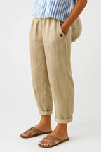 Women's Linen Trousers Loose Fit Everyday Pants Elastic Waistband