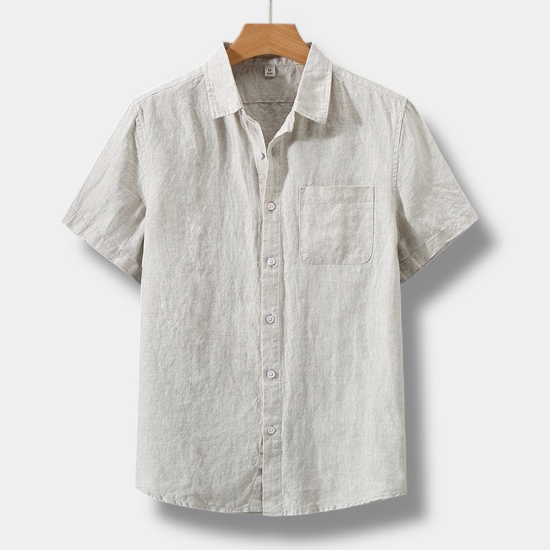 Men's Linen Short Sleeve Button Down Shirt with Chest Pocket