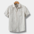 Men's Linen Short Sleeve Button Down Shirt with Chest Pocket