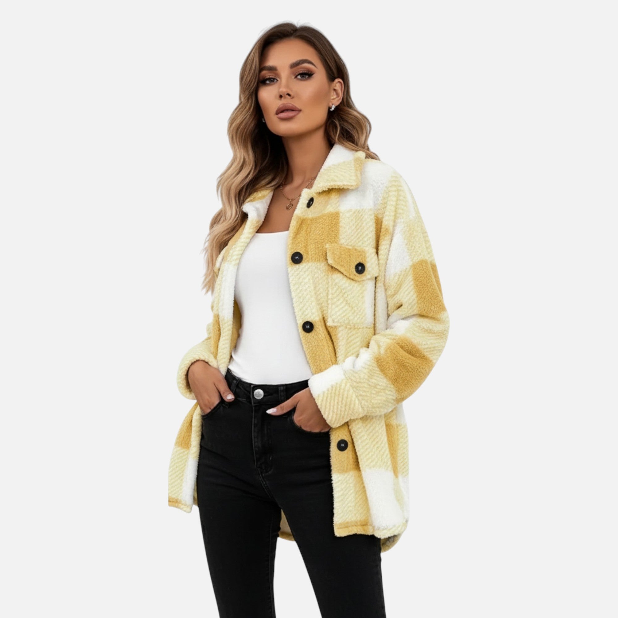 Sophie Laurent | Plush Checkered Sherpa Jacket For Women