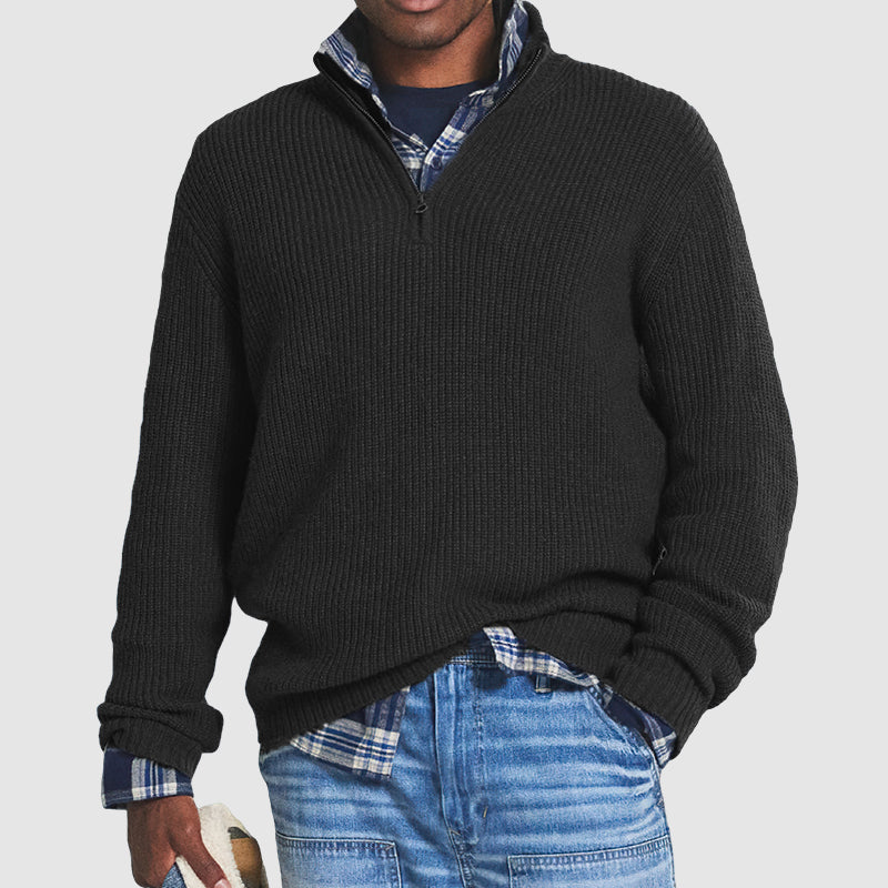 Lorenzo Moretti | Ribbed Knit Half-Zip Sweater For Men