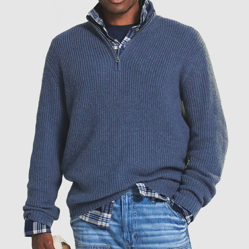 Lorenzo Moretti | Ribbed Knit Half-Zip Sweater For Men
