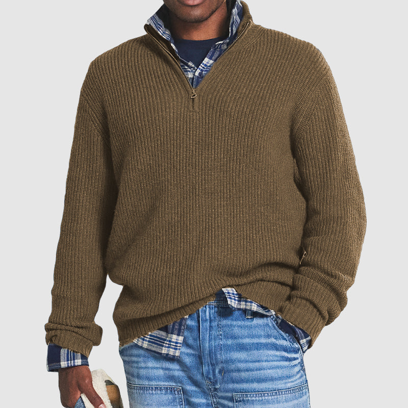 Lorenzo Moretti | Ribbed Knit Half-Zip Sweater For Men