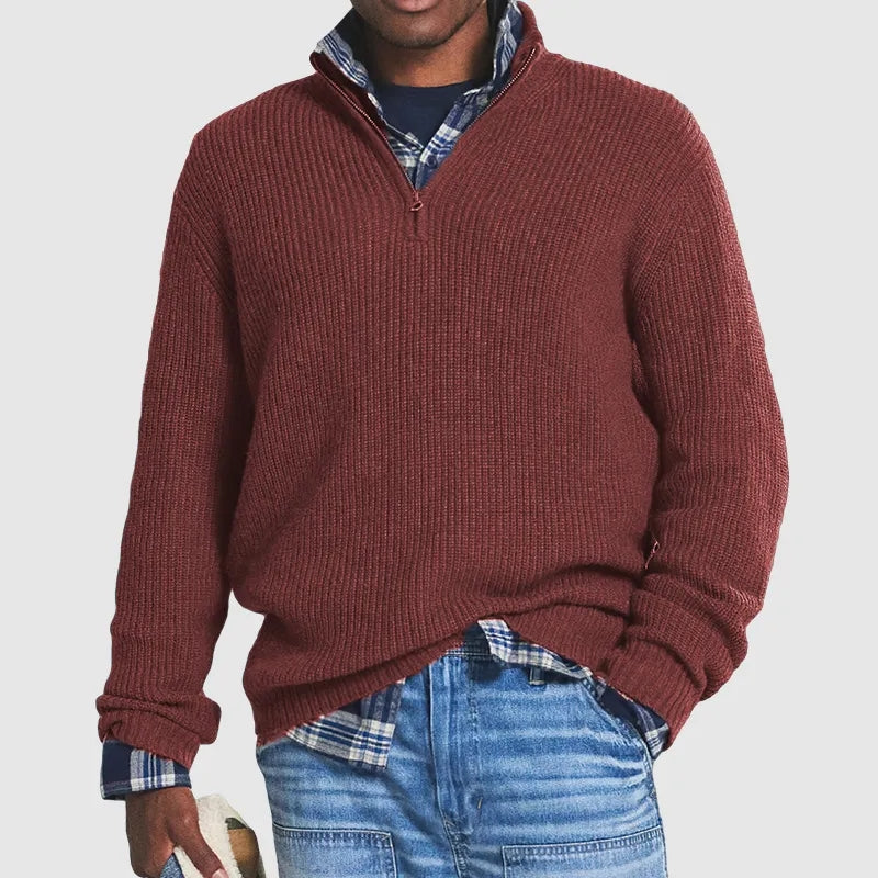 Lorenzo Moretti | Ribbed Knit Half-Zip Sweater For Men