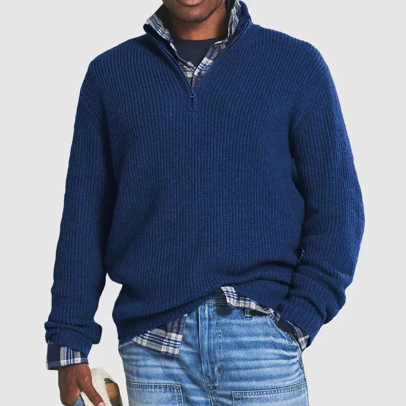 Lorenzo Moretti | Ribbed Knit Half-Zip Sweater For Men