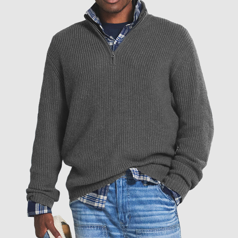 Lorenzo Moretti | Ribbed Knit Half-Zip Sweater For Men