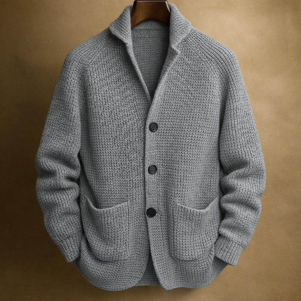 Men's Wool Ribbed Shawl Collar Long-Sleeve Cardigan