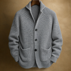 Men's Wool Ribbed Shawl Collar Long-Sleeve Cardigan