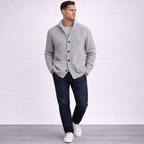 Men's Wool Ribbed Shawl Collar Long-Sleeve Cardigan