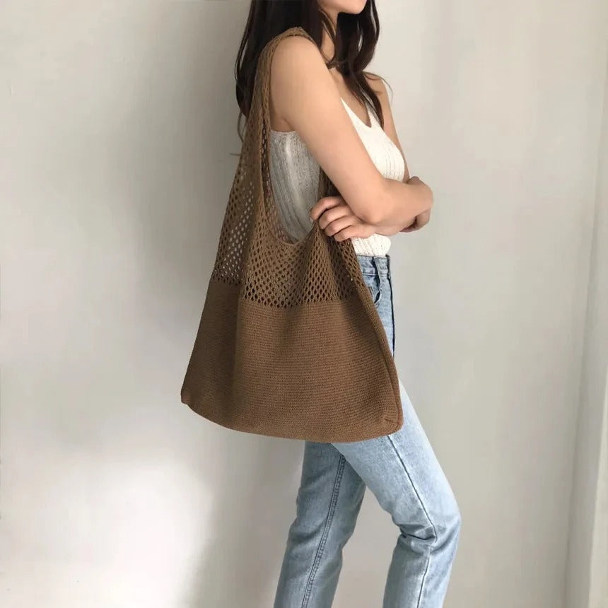 Women's Mesh-Knit Shoulder Bag Tote Handbag