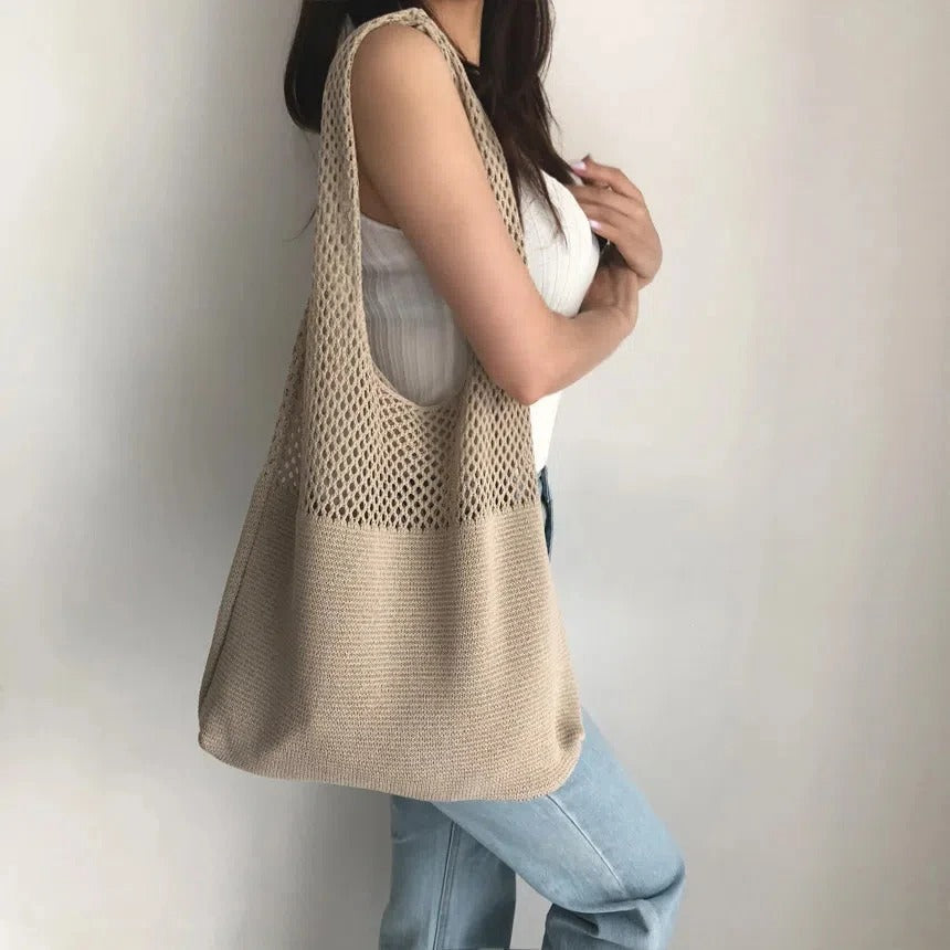Women's Mesh-Knit Shoulder Bag Tote Handbag