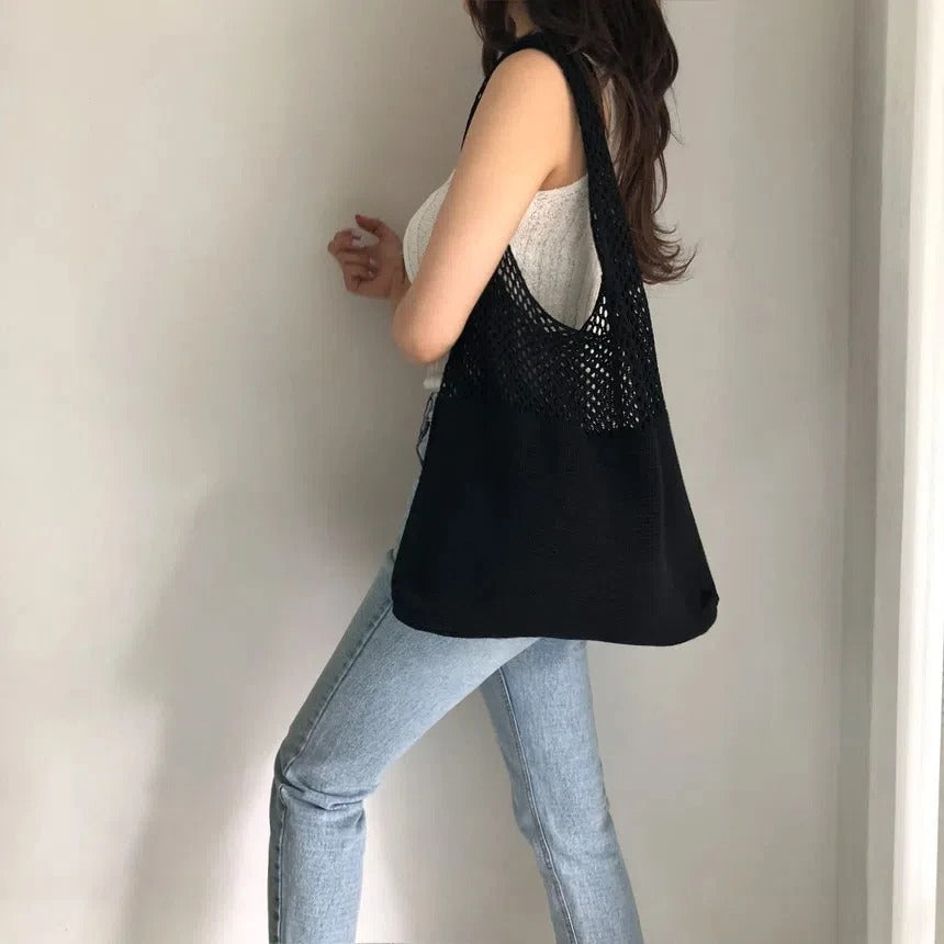 Women's Mesh-Knit Shoulder Bag Tote Handbag