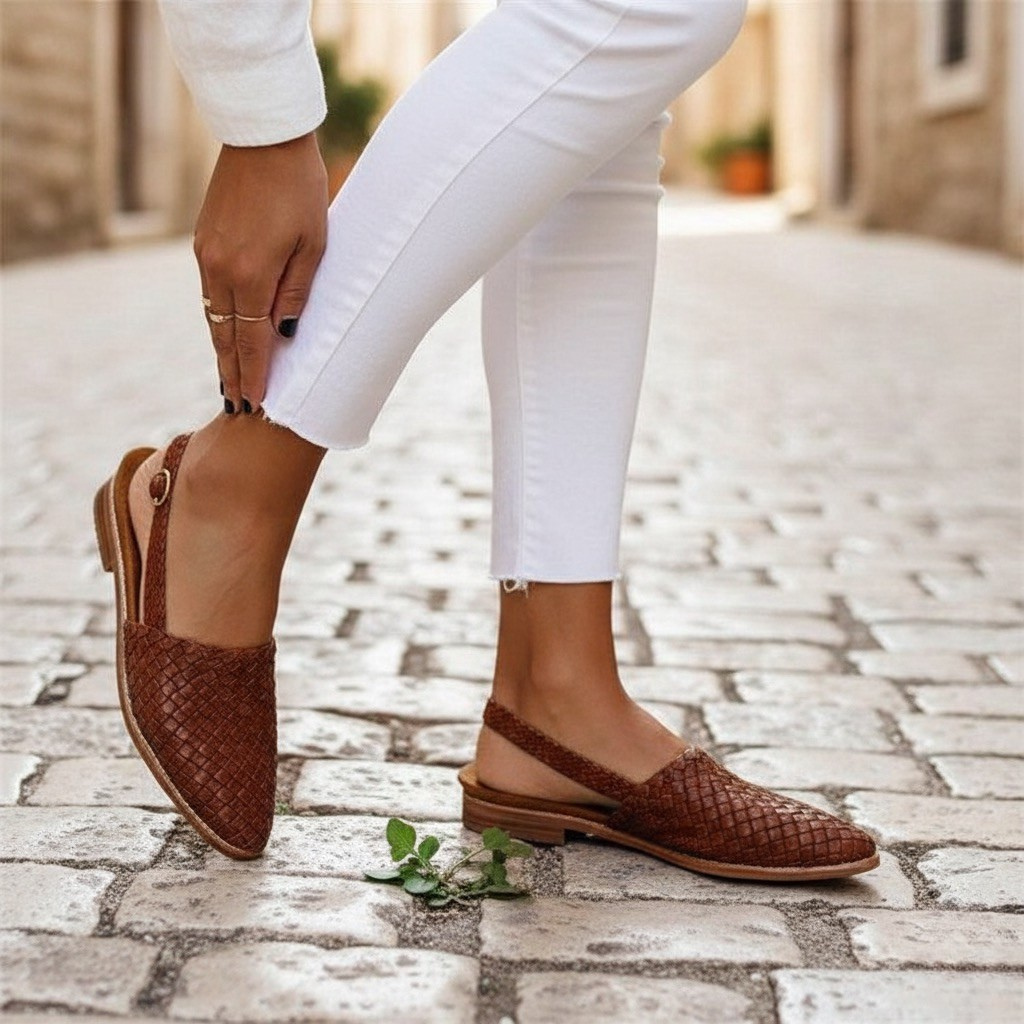 Isabella Rossi | Woven Leather Slip-On Flats with Artisan Finish For Women