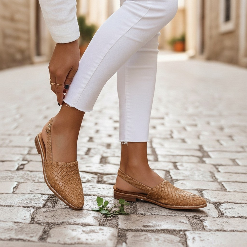 Isabella Rossi | Woven Leather Slip-On Flats with Artisan Finish For Women