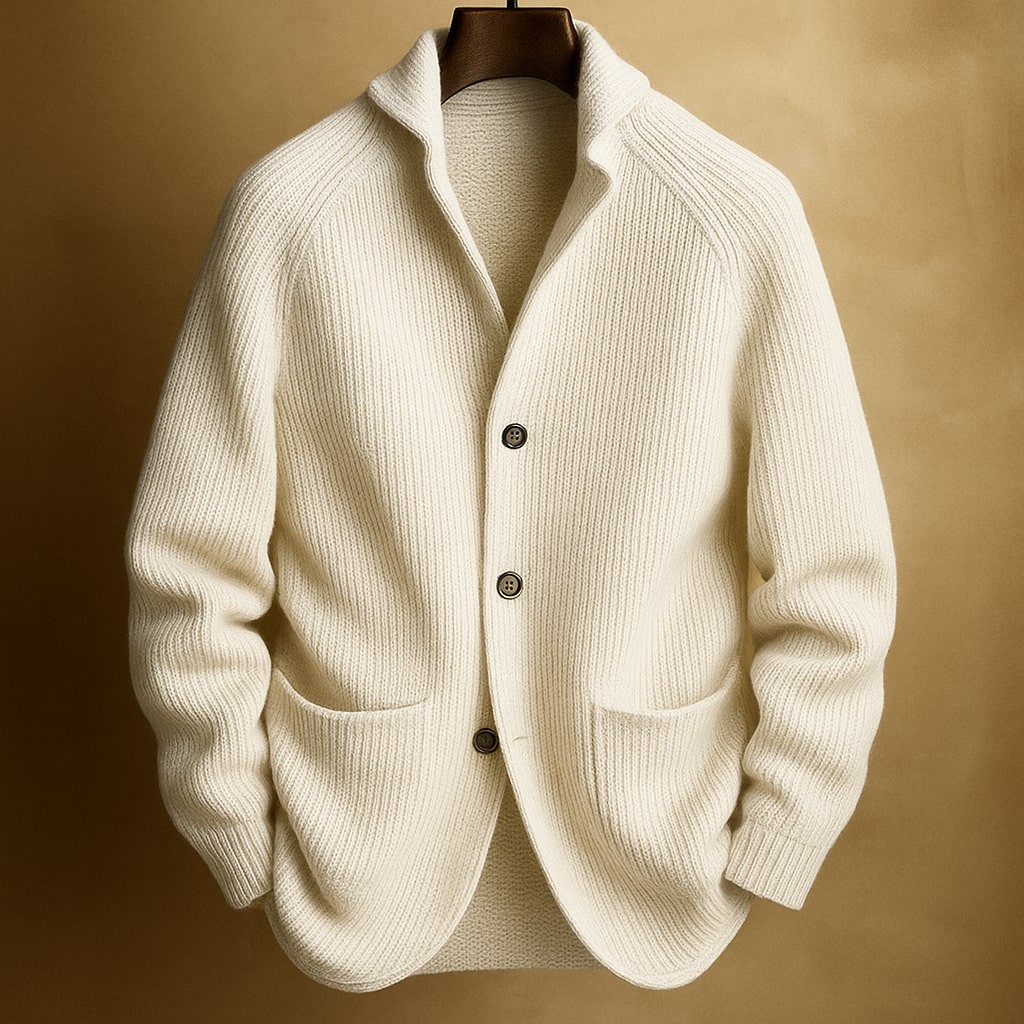 Men's Wool Ribbed Shawl Collar Long-Sleeve Cardigan