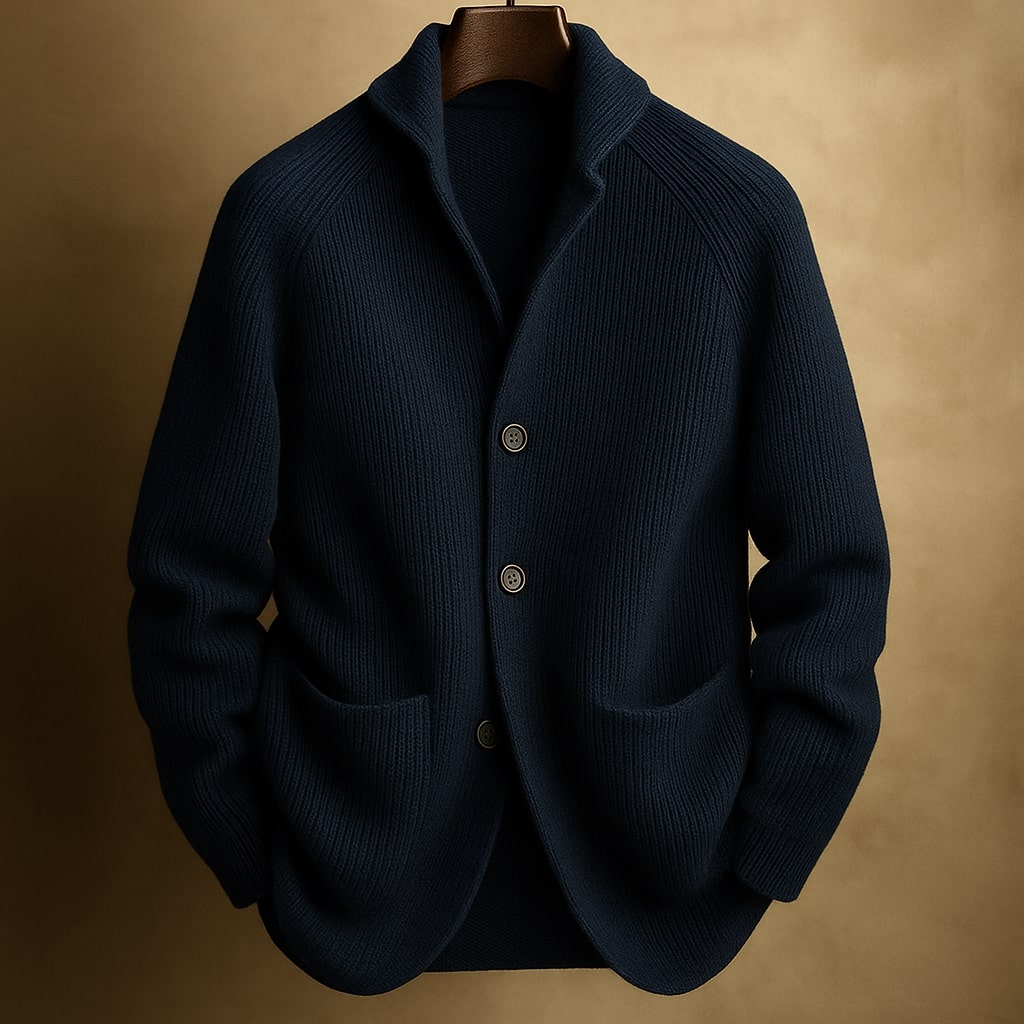 Men's Wool Ribbed Shawl Collar Long-Sleeve Cardigan