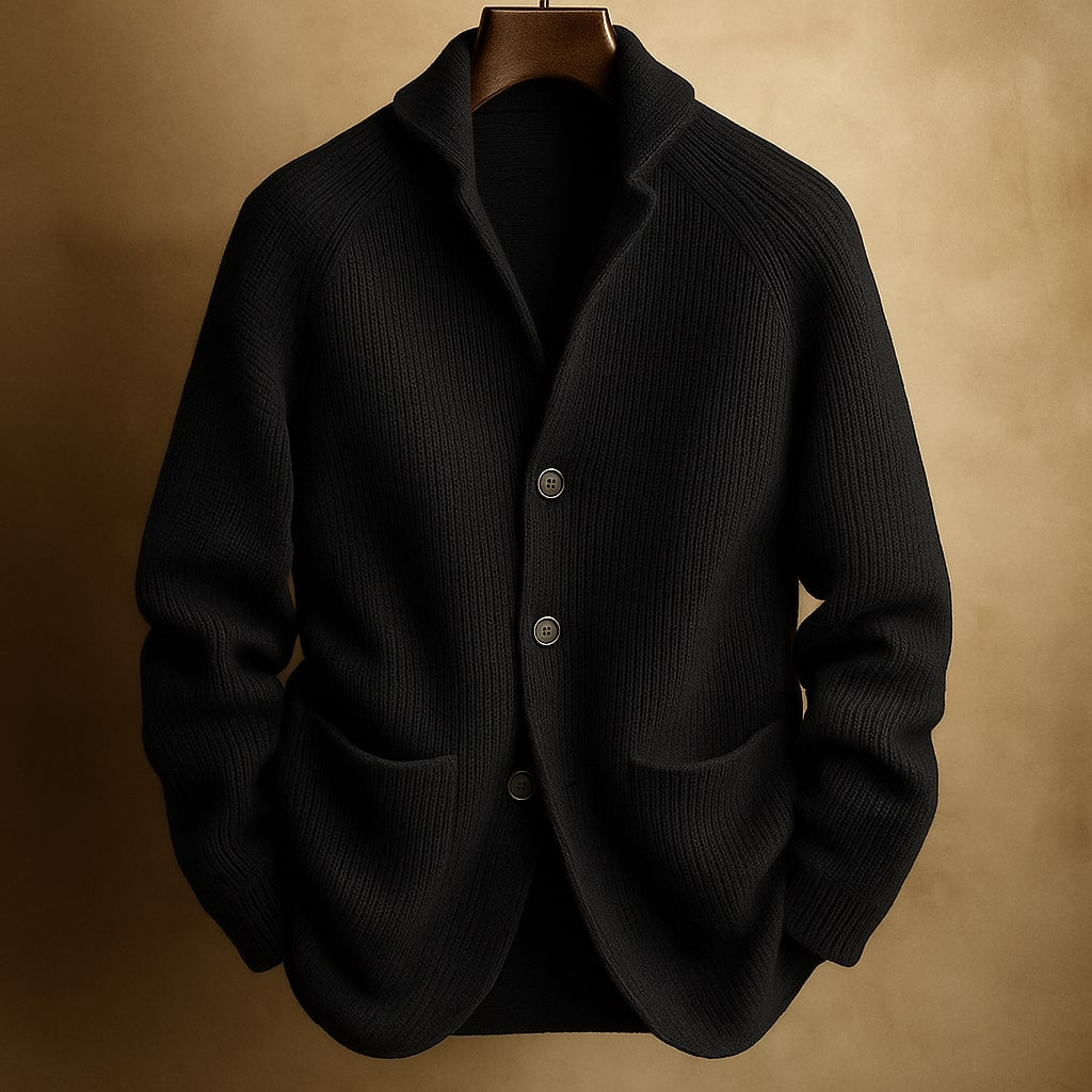 Men's Wool Ribbed Shawl Collar Long-Sleeve Cardigan