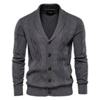 Men's Cable Knit Cardigan Shawl Collar V-Neck — view 2