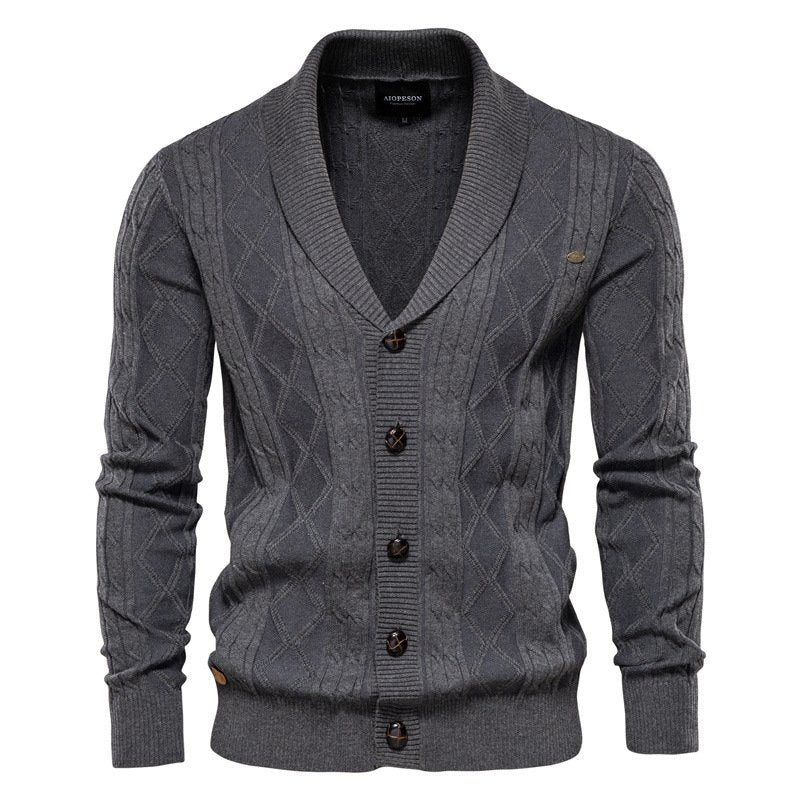 Men's Cable Knit Cardigan Shawl Collar V-Neck — view 2