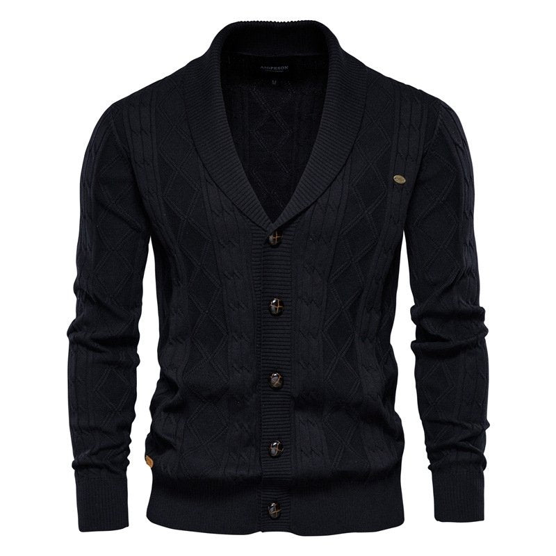 Men's Cable Knit Cardigan Shawl Collar V-Neck — view 3