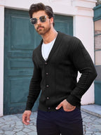 Men's Cable Knit Cardigan Shawl Collar V-Neck — view 4