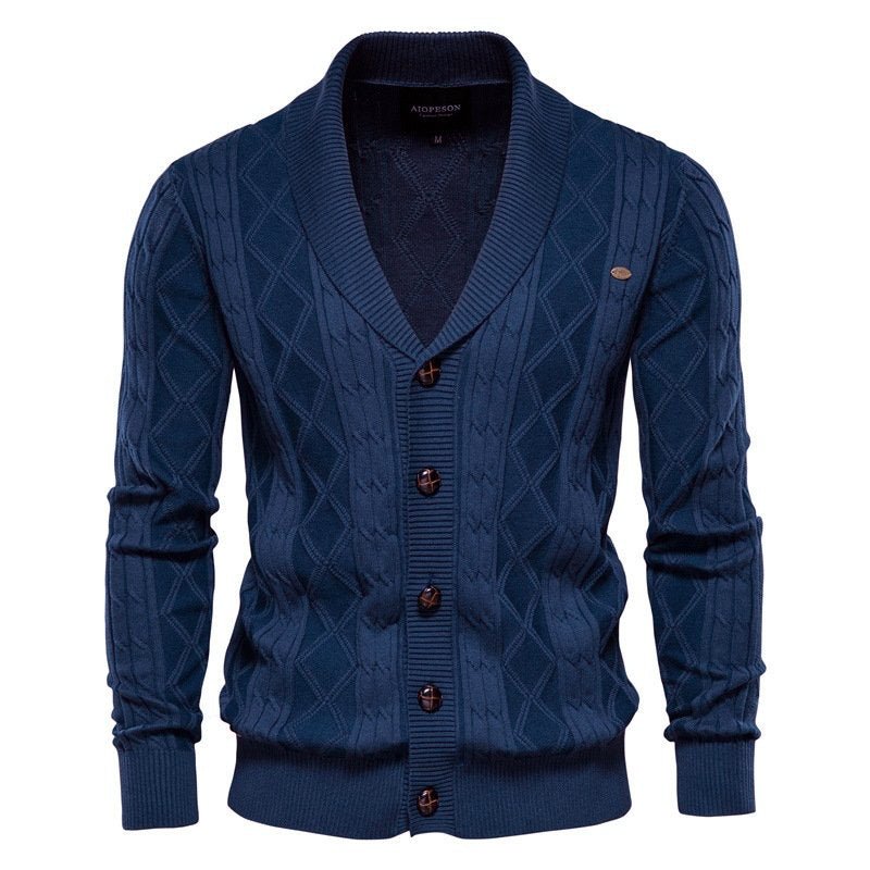 Men's Cable Knit Cardigan Shawl Collar V-Neck — view 5