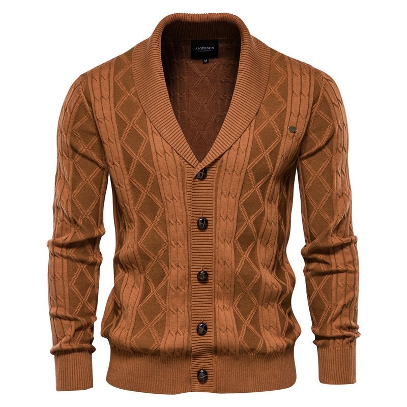 Men's Cable Knit Cardigan Shawl Collar V-Neck — view 6