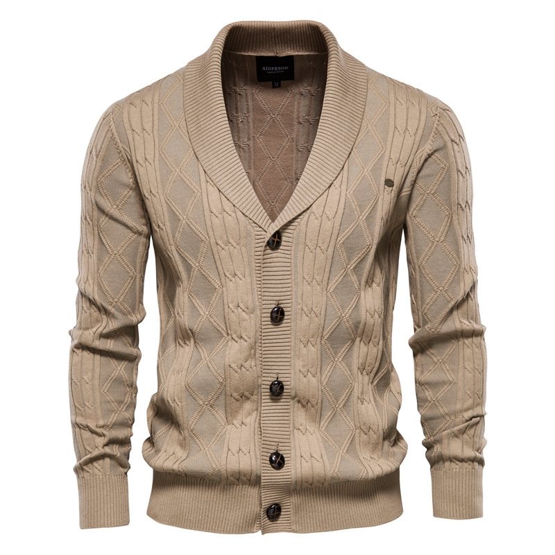 Men's Cable Knit Cardigan Shawl Collar V-Neck — view 8